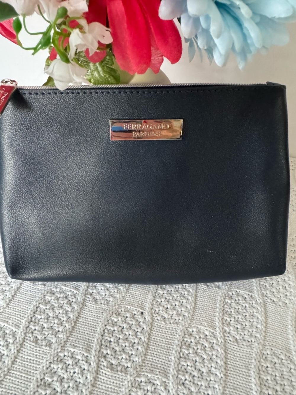 Ferragamo parfums navy blue cosmetics case